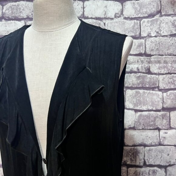 Chico's Travelers Black Sleeveless Ruffle Front Cardigan Size XL - Picture 2 of 8